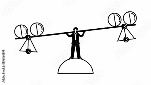 Man balancing on a scale with pies on either side in a simple illustration