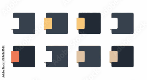 Eight black plastic parts with colored inserts.