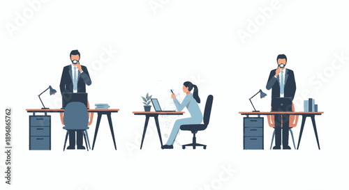 Business People Working at Desks in Office.
