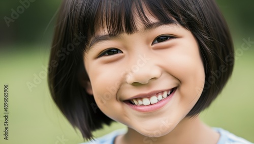 Pure Joy: A captivating close-up of a smiling girl with an authentic, contagious smile that lights up the image. The picture radiates happiness and innocence.
