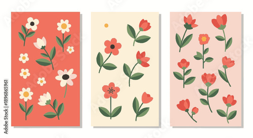 Colorful Floral Patterns on Rectangular Panels.