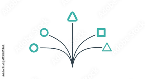 Simple Geometric Shapes Connected by Lines.