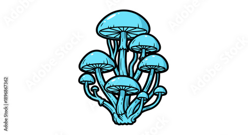 Vibrant illustration of a cluster of glowing blue mushrooms, perfect for mystical, fantasy, or nature-themed designs and digital art projects.