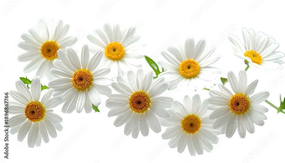 Fototapeta premium A vibrant collection of daisies, with white petals and yellow centers, against a black background