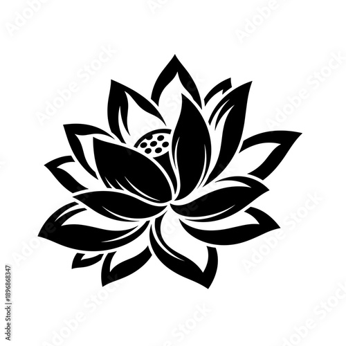 Elegant Black and White Lotus Flower Blossom Illustration.