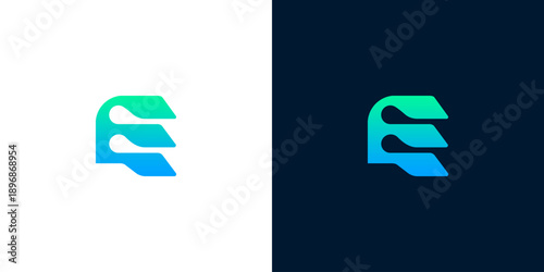 Dynamic abstract letter E logo design representing digital flow and innovative connectivity, perfect for modern technology and communication brands