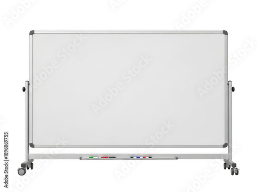 Blank whiteboard on wheels with markers
