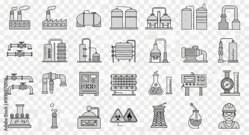 Industrial Factory Icons Set Vector Illustration.