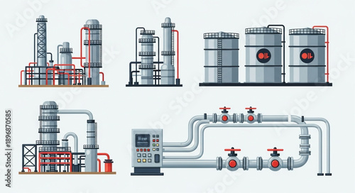 Industrial factory equipment and machinery illustration.