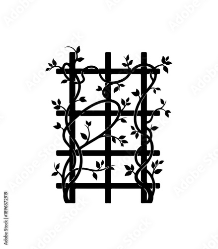 Minimalist Black Vine and Trellis Silhouette Vector Art