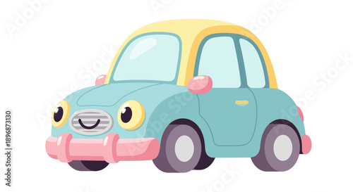 Cartoon Car with Smiling Face Illustration.