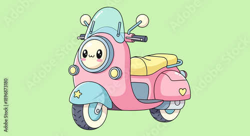 Cartoon Pink Scooter with Character Face.