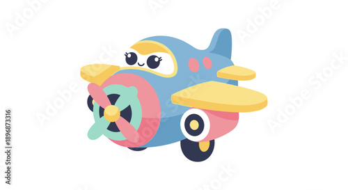 Colorful Cartoon Plane with Smiling Face.