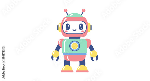 Colorful Cartoon Robot Character Illustration.