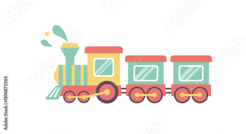 Colorful Cartoon Train with Steam Engine.