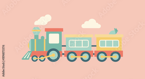 Colorful Cartoon Train with Wagons Illustration.