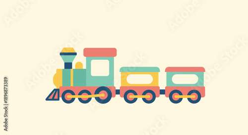 Colorful Toy Train Illustration with Wheels.