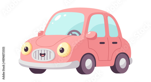 Pink Cartoon Car with Smiling Face.