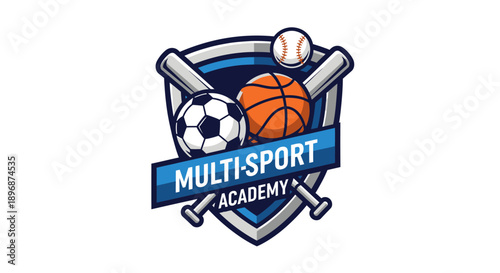 Multi Sport Academy Logo Design Featuring Various Sports Balls.