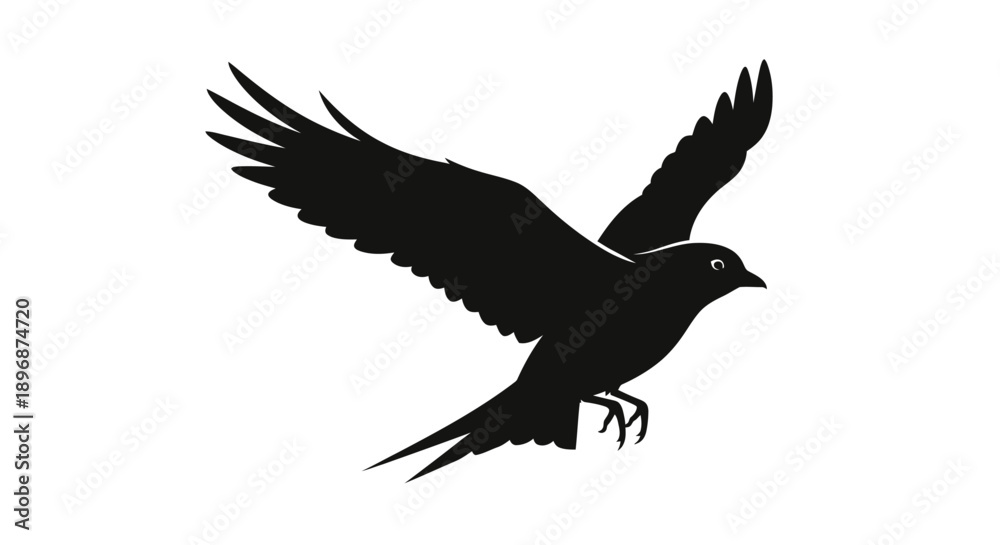 Obraz premium Black Bird Silhouette Flying in Air.