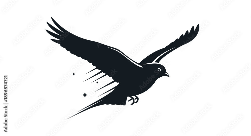Obraz premium Black Bird Silhouette Flying Through Air.