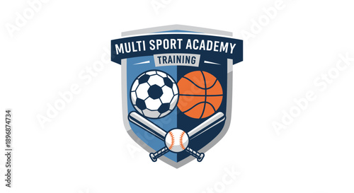 Multi Sport Academy Training Emblem with Balls and Bats.