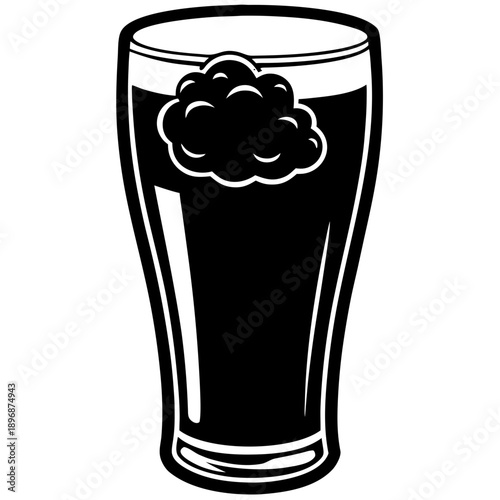 Black Beer Pint Silhouette Vector – Full Glass with Frothy Foam Head Icon