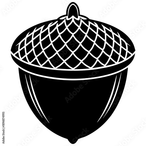 Black Acorn Silhouette Vector – Oak Nut Seed Autumn Nature Icon
