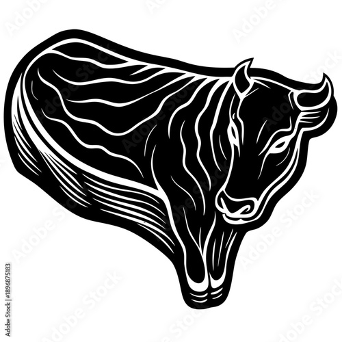 Black Beef Steak Silhouette Vector – Raw Ribeye Meat Cut Culinary Icon