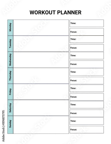 Weekly Workout Planner Template With Time And Focus Fields