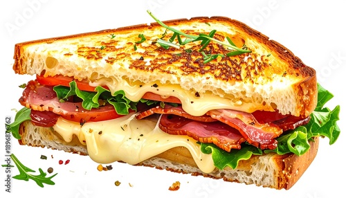 Delicious Grilled Bacon and Cheese Sandwich with Fresh Lettuce and Tomato.