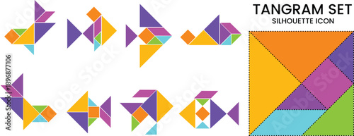 Tangram Puzzle Activity Set – Creative People Figures Vector Illustration