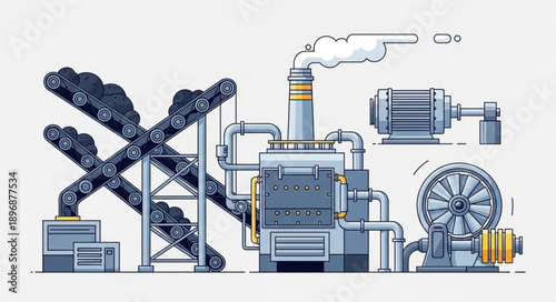 Industrial factory with conveyor belts and machinery.