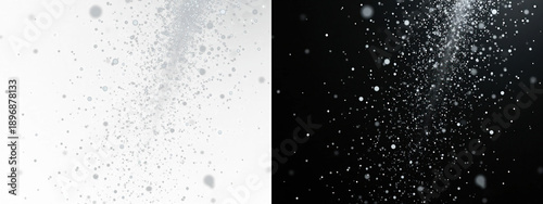 Contrasting particles of light and shadow creating a dynamic visual effect on a plain white background and png