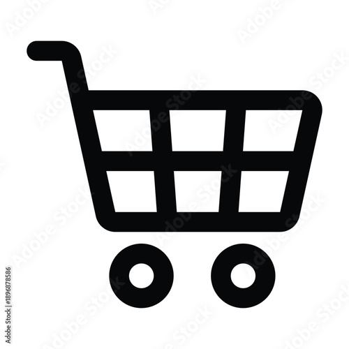 Black outline illustration of a shopping cart. Clean line style suitable for e-commerce, retail stores, purchasing systems, and consumer shopping concepts on white background.