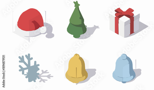 Carefully Crafted Christmas Isometric Icon Set Vector