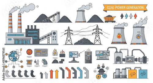 Industrial power plant and energy production elements collection.