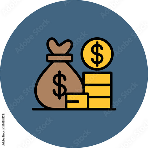 Money bag with coins and bars icon