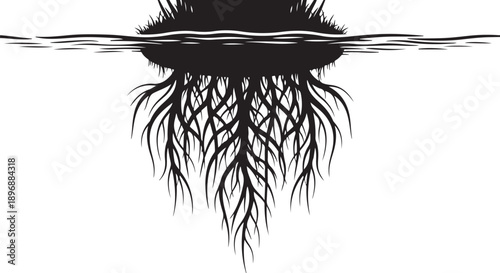 Underwater Plant Roots Silhouette Isolated on White Background Illustration