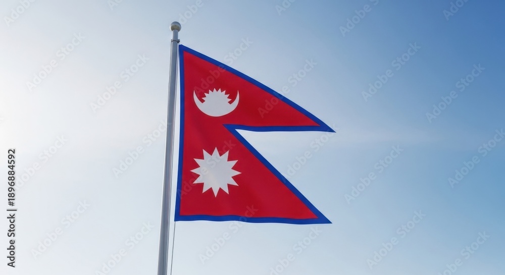 Obraz premium Nepal Flag Waving Under Clear Sky