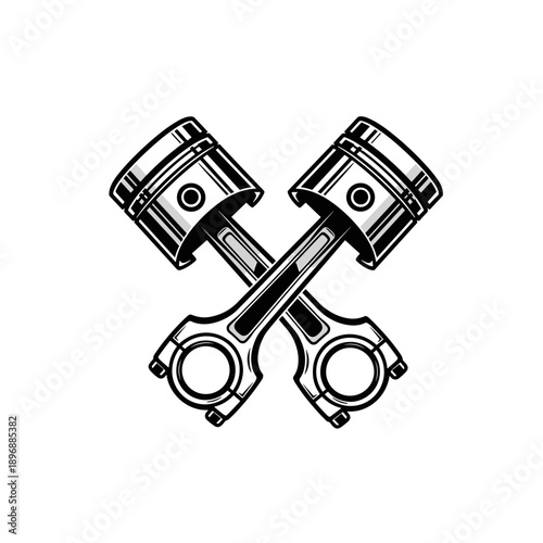 Two Crossed Pistons Engine Parts Illustration.