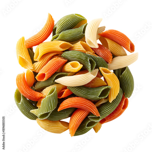 pile of uncooked tricolor pasta shells and penne png 