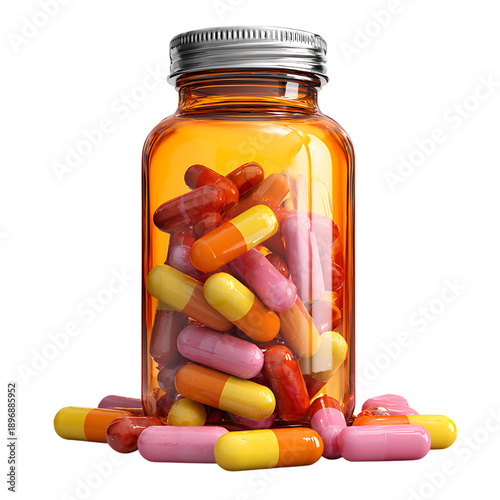 Pills bottle with capsules and tablets png 