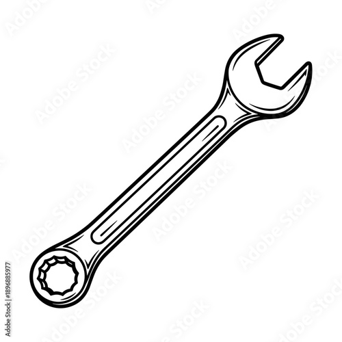 Hand-drawn illustration of a single metal wrench tool.