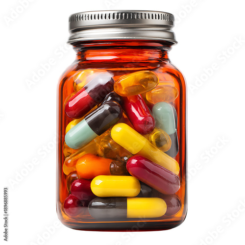 Pills bottle with capsules and tablets png 