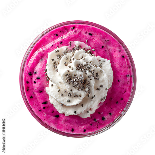 Pink dragon fruit smoothie with whipped cream and chia seeds png 