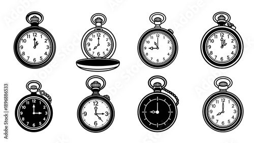 Collection of Vintage Pocket Watches in Black and White.