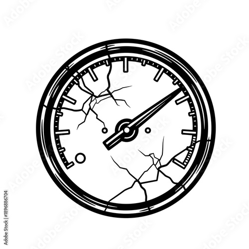 Cracked Pressure Gauge Dial with Pointer.