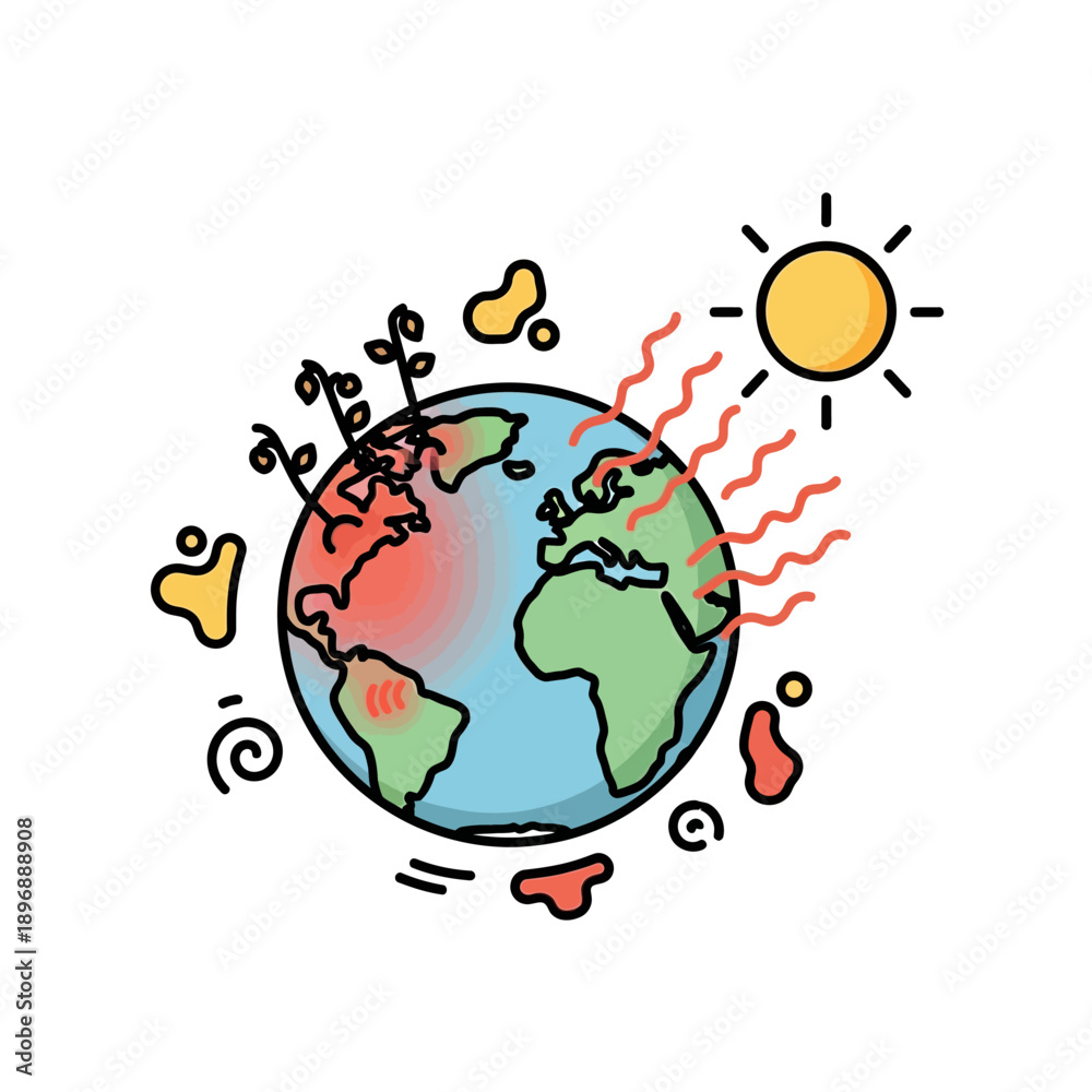 Naklejka premium Earth's Climate Change and Global Warming Illustration