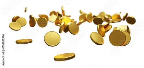 Fotografi Gold coin falling down isolated on transparent background 3D render